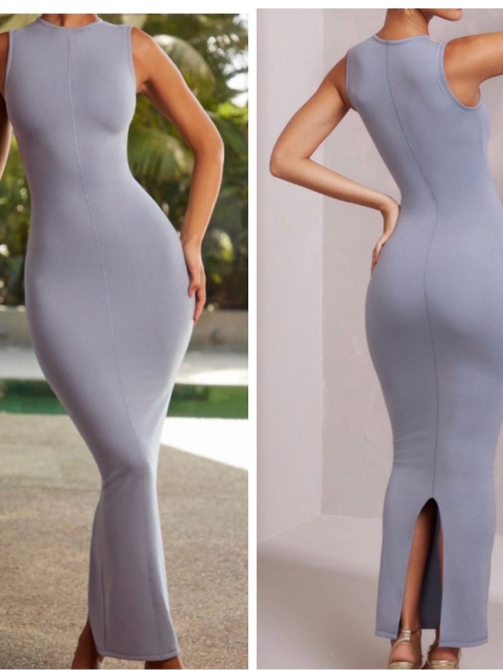Oh Polly EYDIS Sleeveless Bodycon Maxi Dress in Light Blue-Gray Sz 6